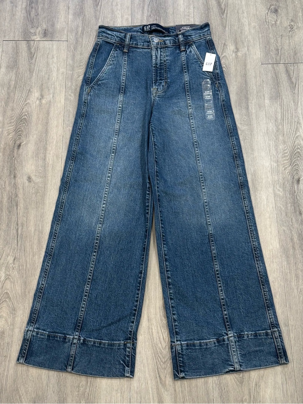 GAP Denim Indigo High Rise Panelled Relaxed Wide-Leg Crop Jambe Large 3/4 Jeans
